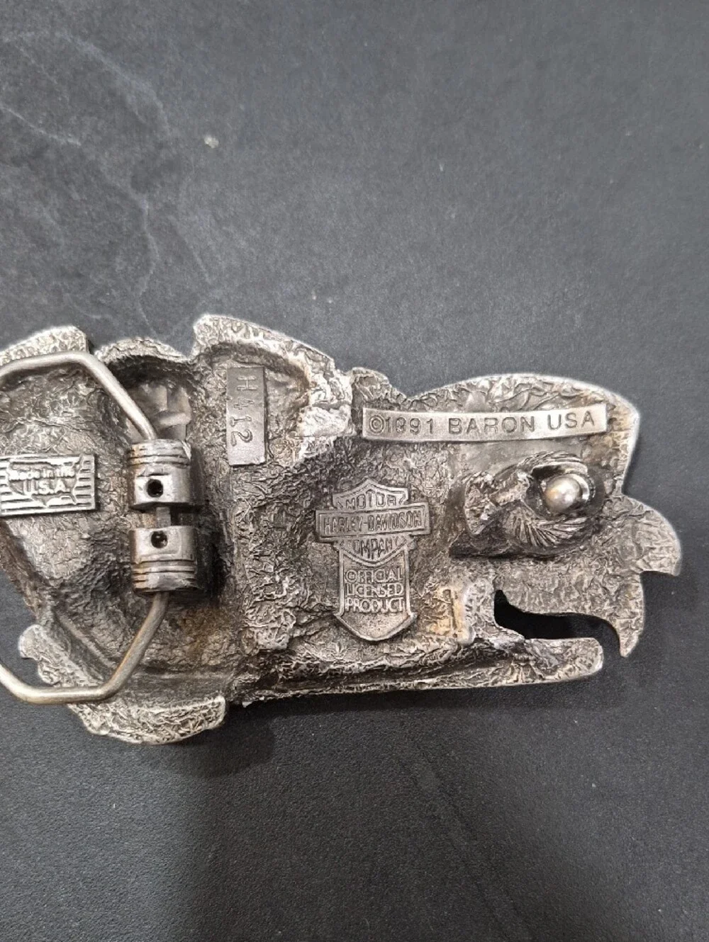 Vintage Harley-Davidson Thundering Steel Motorcycle Engine Belt Buckle - Silver